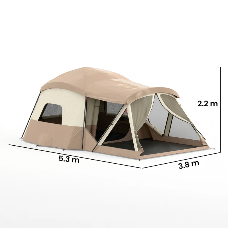 Outsunny Cabin Tent Waterproof Camping Tent with Two Room for 4 Person Brown
