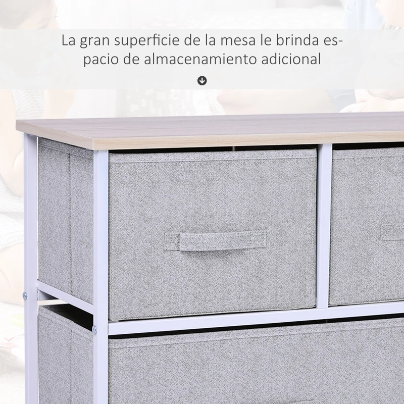 HOMCOM Cómoda con 5 Cajones de Tela Cómoda para Dormitorio Marco Metálico 100x30x54 cm Gris