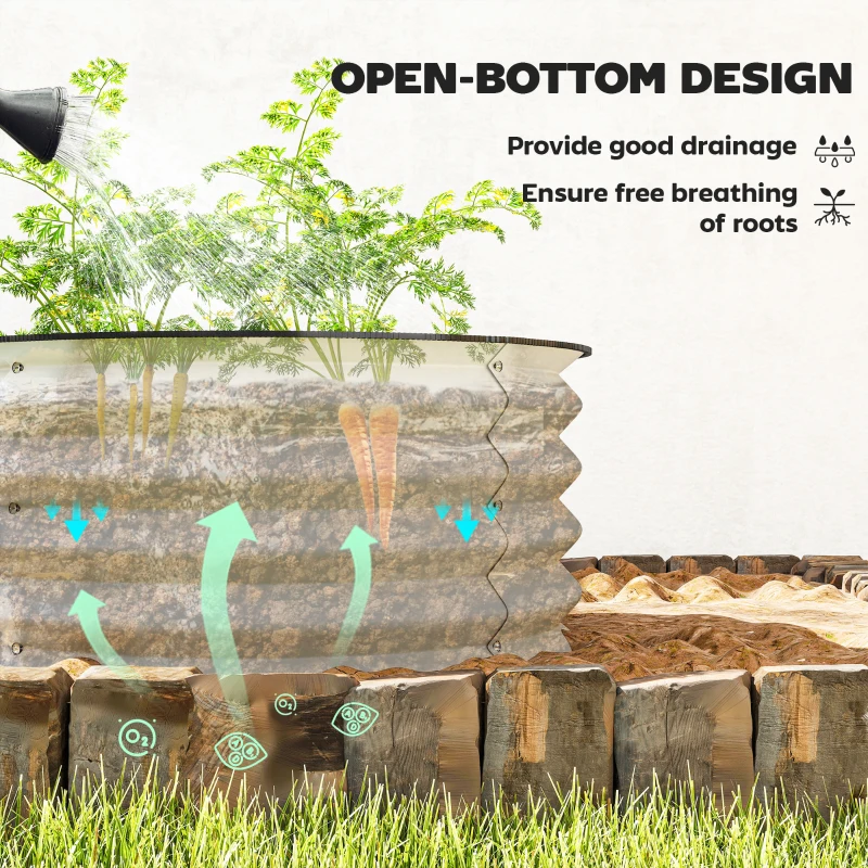 Outsunny Set of 2 Raised Garden Bed, Metal Planter Box with Safety Edging, Easy-to-assemble Stock Tank, Cream White