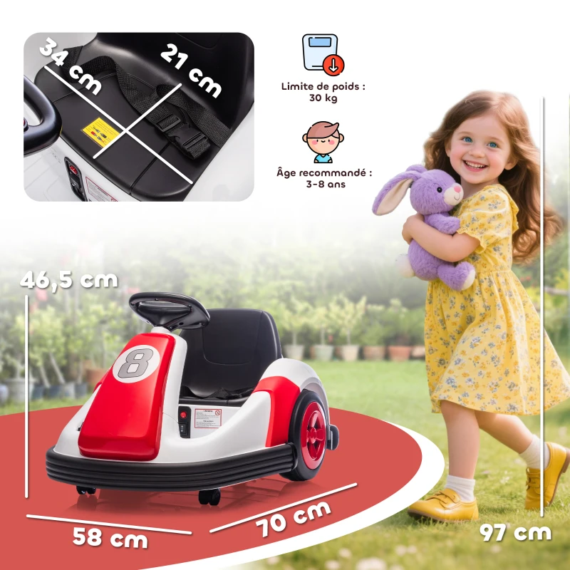 AIYAPLAY Auto-tamponneuse enfant 6V, rotation à 360°, voiture tamponneuse électrique enfant avec double moteur, musique et klaxon