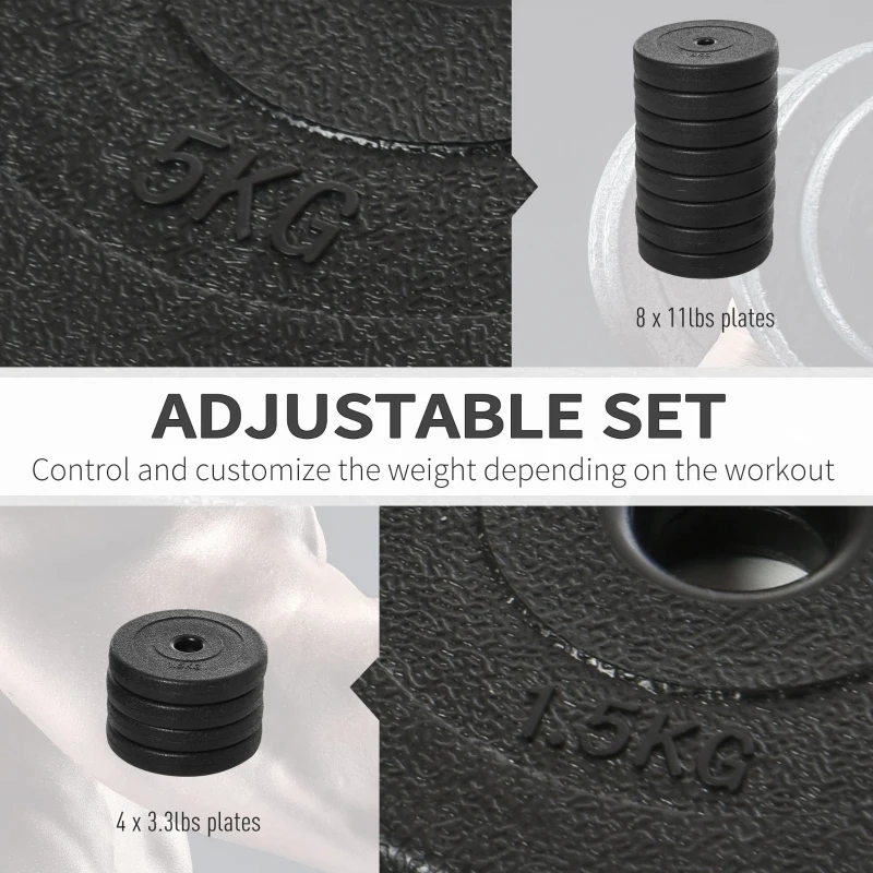 HOMCOM Zestaw hantli 30 kg, 8 x 5 kg i 4 x 1,5 kg z plastikową powłoką, czarny