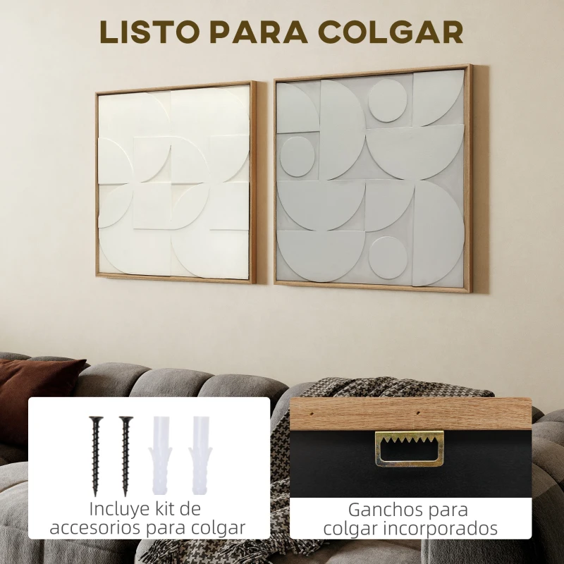 HOMCOM Decoración de Pared de Madera 3D de  2 Piezas con Patrones Geométricos Huecos para Salón Dormitorio Pasillo Blanco