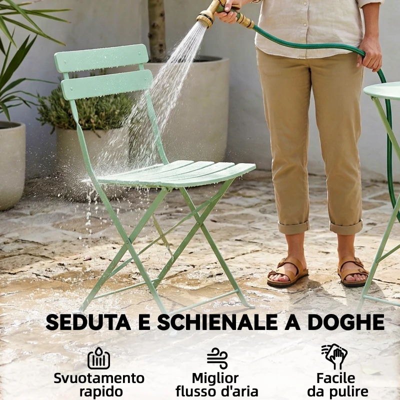 Outsunny Bistrò Set Giardino: Tavolo Rotondo e Sedie Pieghevoli per 2, Verde Chiaro.