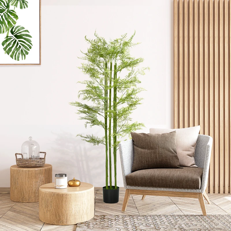 HOMCOM Plante artificielle hauteur 155 cm bambou artificiel avec 28 feuilles grand réalisme en plastique pot inclus
