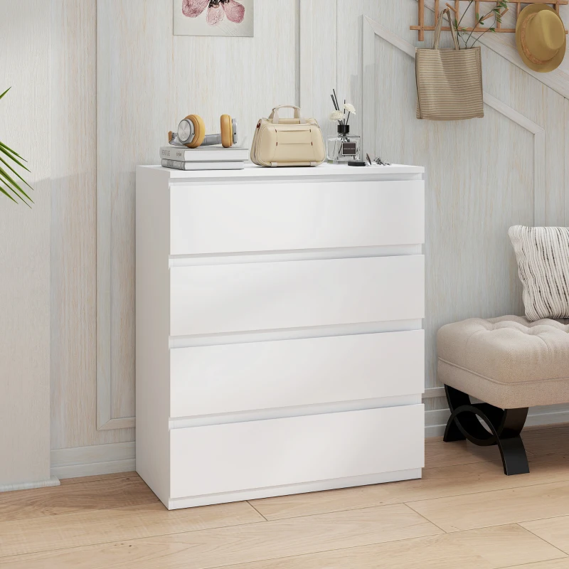 HOMCOM Commode 4 tiroirs, meuble de rangement épuré pour chambre, intérieur, 80 x 39 x 95 cm panneau de particules blanc