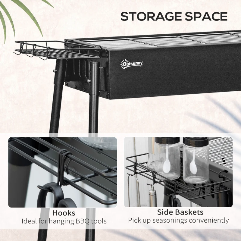 Outsunny Portable Charcoal BBQ Grill with Seasoning Baskets for Camping Picnic Hiking