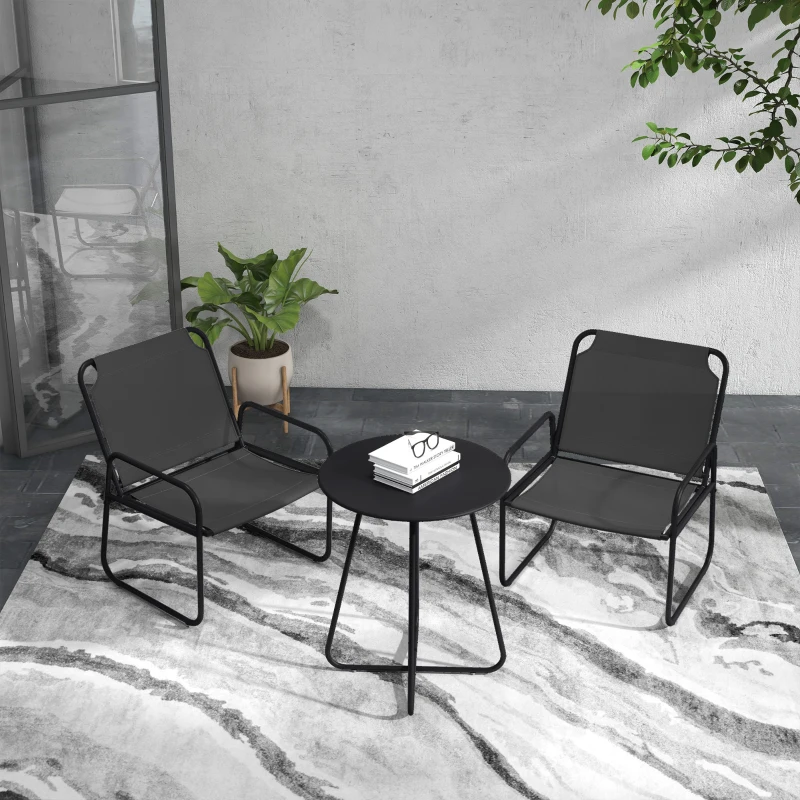 Outsunny Ensemble de jardin 3 pièces, salon de jardin, 2 fauteuils 1 table ronde, acier et tissu mesh, gris