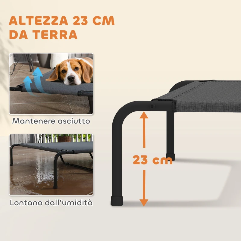 PawHut Lettino per Cani Grandi Rialzato da Esterno in Acciaio e Rete Traspirante, 152x94x23 cm, Grigio