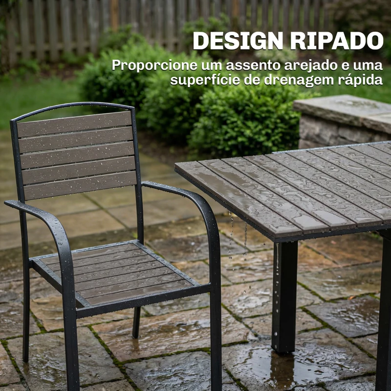 Outsunny Conjunto de Mesa e Cadeiras de Jardim com Mesa Extensível Estrutura de Alumínio 8 Cadeiras e Tampo de Ripas de Madeira Plástica