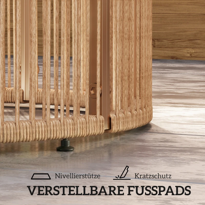 Outsunny Beistelltisch aus Polyrattan Kaffeetisch mit gehärteter Glasplatte Gartentisch mit Stahlrahmen 70 x 70 x 33 cm Braun