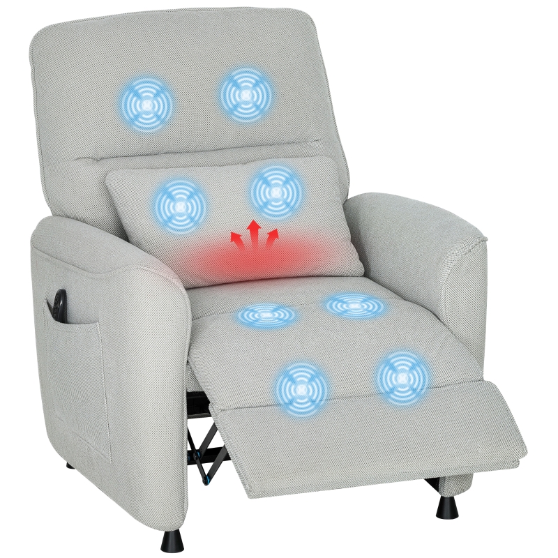 HOMCOM Poltrona Reclinabile con Riscaldamento, 8 Punti Massaggio e 5 Modalità, Tessuto Ciniglia, Grigio Chiaro