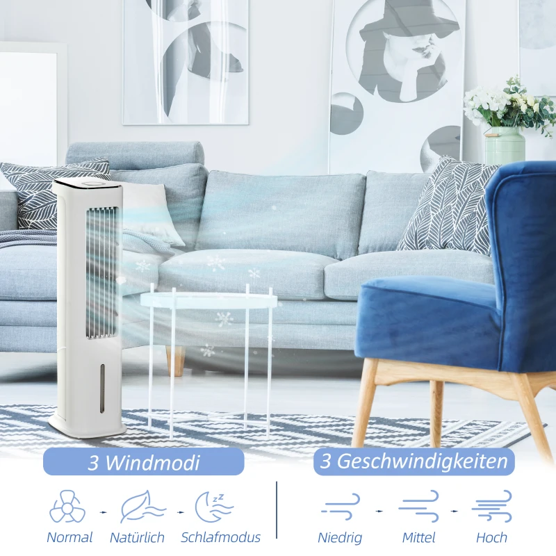 HOMCOM 2 in 1 Luftkühler mit Wasserkühlung 5L Wassertank, 12h Timer, für 20 ㎡