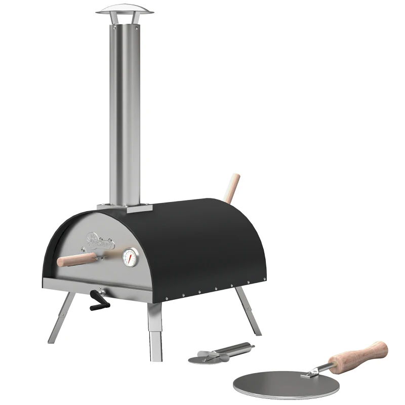 Outsunny Outdoor Pizza Oven Foldable Legs Pellet Wood Fired Pizza Maker w/ 12" Rotating Stone and Peel