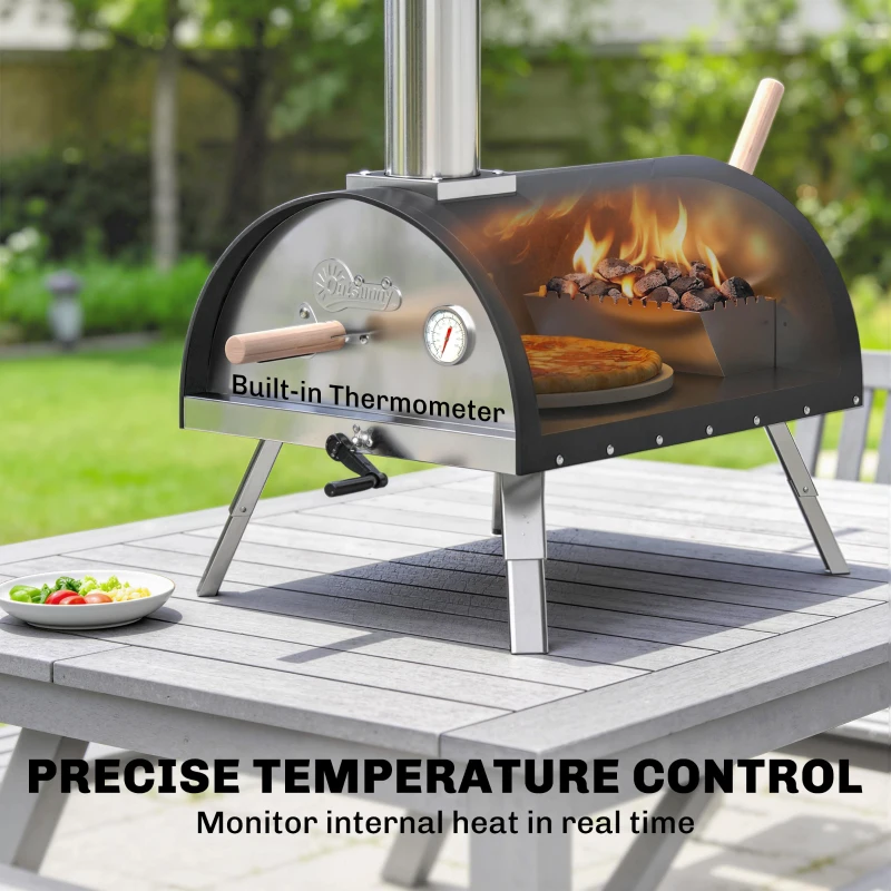 Outsunny Outdoor Pizza Oven Foldable Legs Pellet Wood Fired Pizza Maker w/ 12" Rotating Stone and Peel