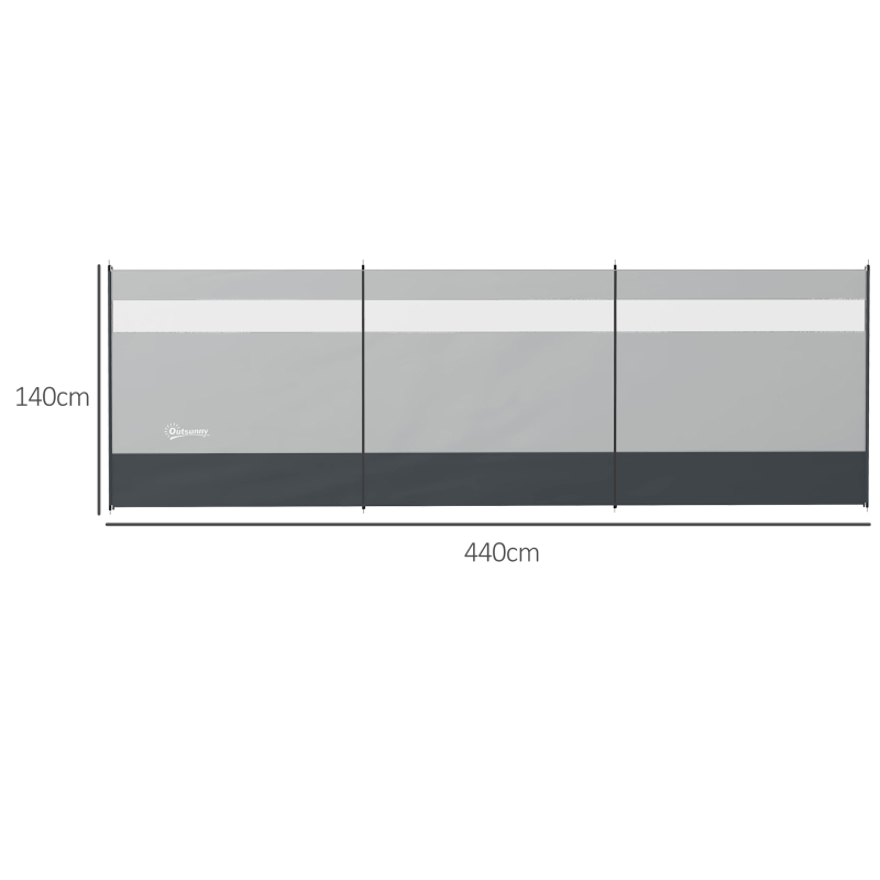 Outsunny Paravent brise-vent de camping portable pliable avec sac de transport et poteaux en acier dim. 440 cm x 140 cm gris clair