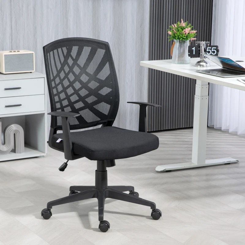 HOMCOM Fauteuil de bureau avec accoudoirs hauteur réglable pivotante 360 ° roulettes revêtement maille, noir