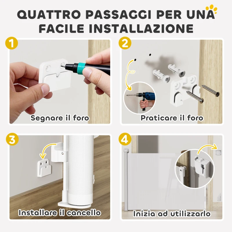 PawHut Cancellino per Cani Piccoli Estensibile 0-125 cm e Retrattile con Blocco Automatico, Bianco