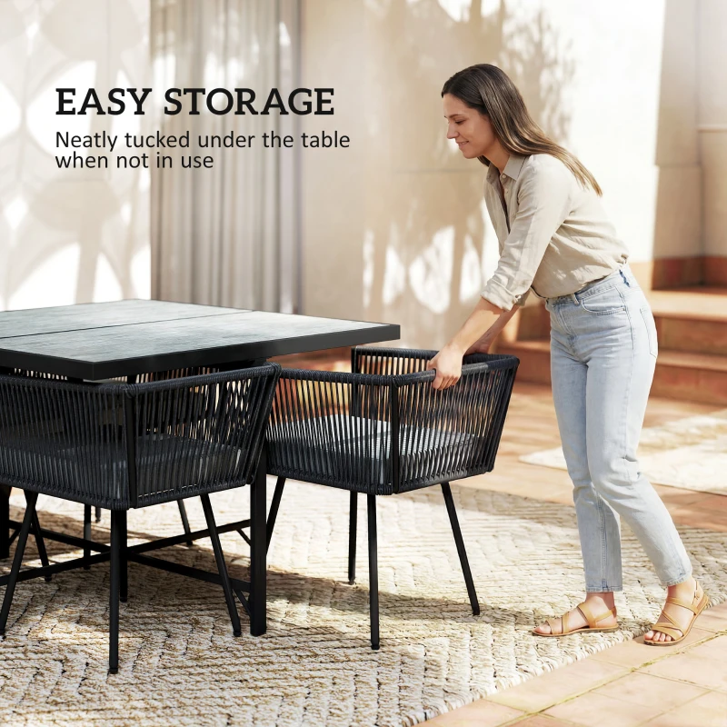 Outsunny 5 Piece Garden Furniture Set, Garden Dining Set with Wood-Plastic Table and 4 Armchairs, Light Grey