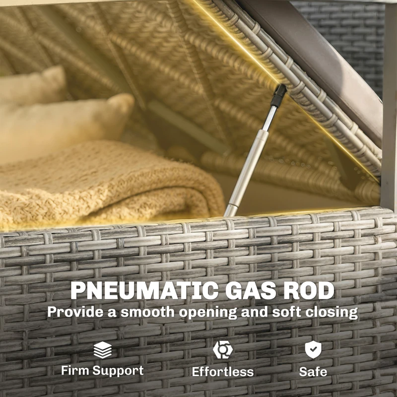 Outsunny Ławka Ogrodowa Rattan 170L 2-osobowa Ławka z Schowkiem Zdejmowana Poduszka Zamek Błyskawiczny Drewniane Podłokietniki