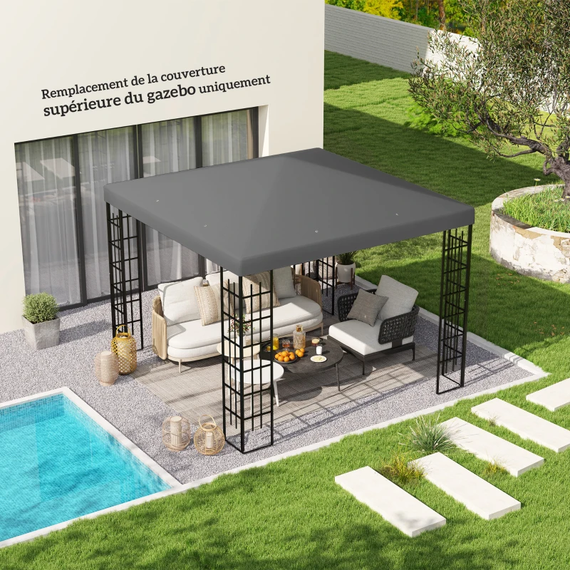 Outsunny Toile de rechange pour pavillon toile de tonnelle trous de drainage protection solaire UPF30+ 3 x 3 m gris foncé