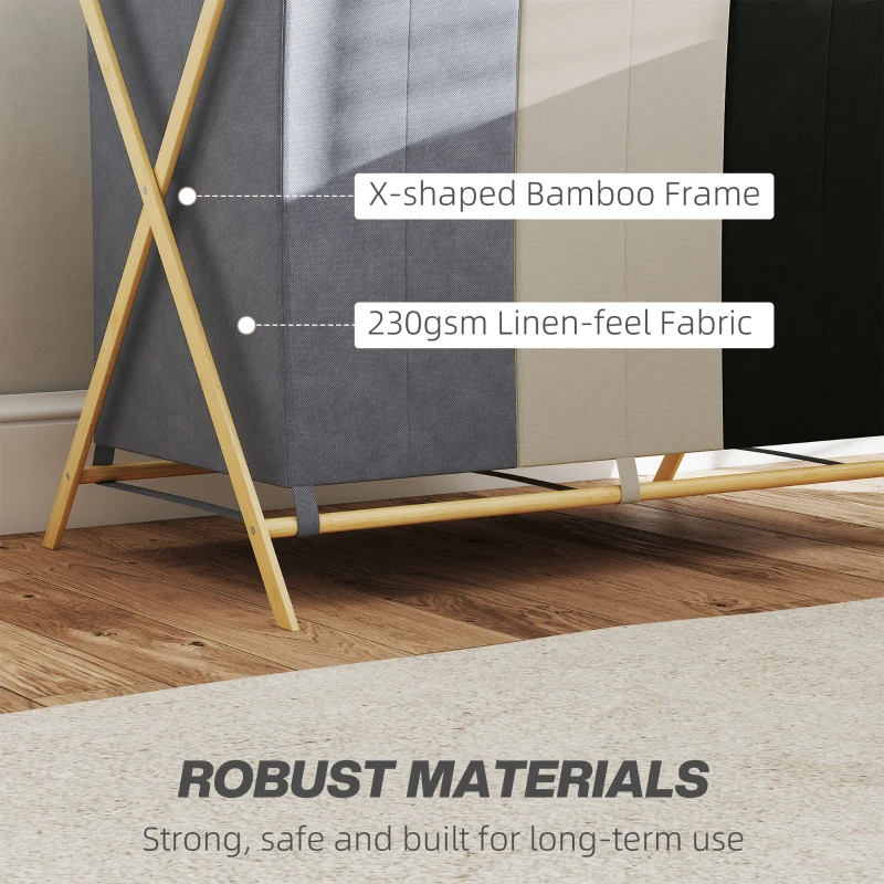 HOMCOM Kosz na pranie z 3 przegrodami 129L Składany Organizer do Pralni Sypialni Wielokolorowy