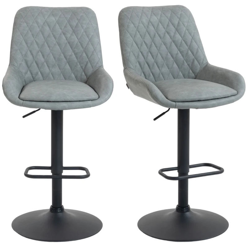 HOMCOM Set of Two Faux Leather Retro Bar Stools - Light Grey