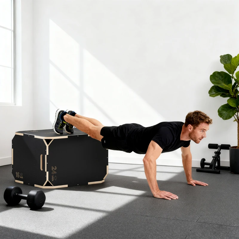 SPORTNOW Non-Slip Plyo Box, Corner-free Wooden Jump Box, 41 x 61 x 51 cm