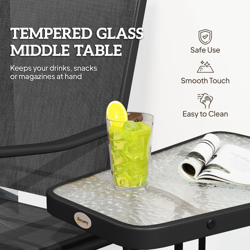 Outsunny Gliding Jack and Jill Seat, with Glass-Top Table - Black