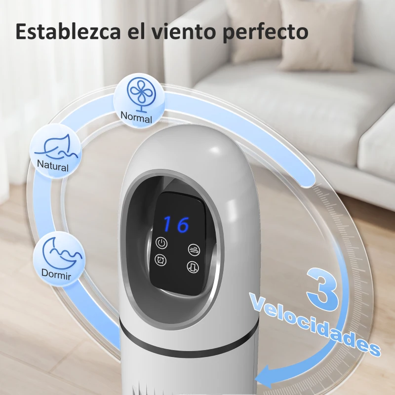 HOMCOM Ventilador de Torre con Control Remoto 3 Velocidades 3 Modos Temporizador 24H Oscilación 70° Pantalla LED Blanco
