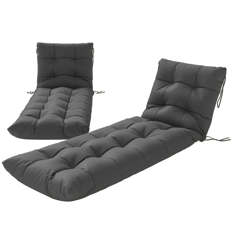 Outsunny 2er-Set Liegekissen für Liegen 180x55 cm, dicke Gartenauflagen, UPF30+ mit 4 Bändern, Dunkelgrau
