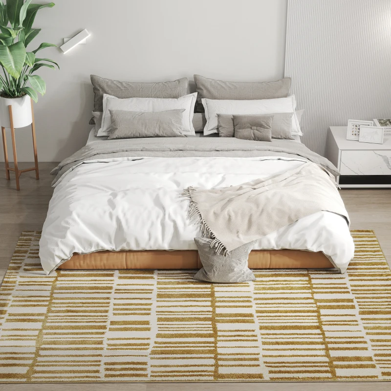 HOMCOM Tapis salon 200 x 140 cm poils courts lavable en machine hypoallergénique pour salon, chambre à coucher, bureau, jaune