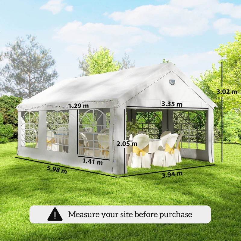 Outsunny 6 x 4 m Party Tent, Heavy Duty Gazebo Canopy with Windows, Outdoor Party Wedding Tent with 4 Removable Sidewalls