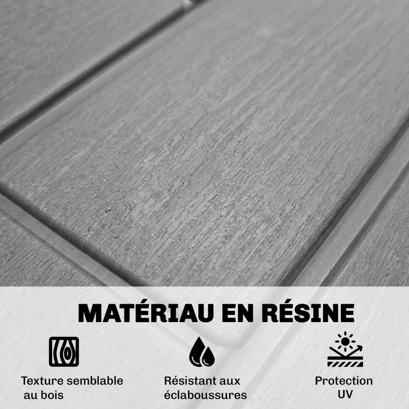 Outsunny Coffre de Rangement Extérieur 379 L Verrouillable avec Vérin à Gaz, Aspect Bois, 122,5x56x62cm, Gris