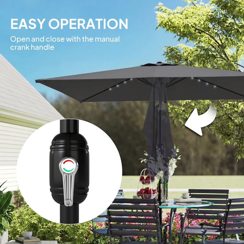 Outsunny 3 x 2 m Garden Parasol Umbrella with LED Solar Light, Parasol Cover, Outdoor Market Patio Umbrella, Black