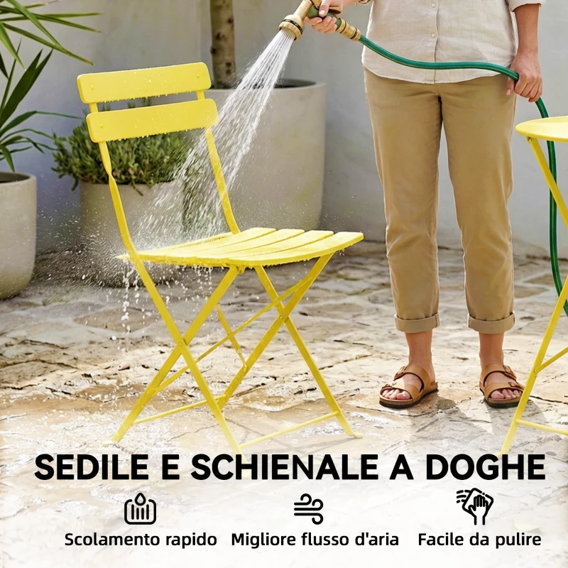 Outsunny Set Bistrò, Tavolo e Sedie Pieghevoli per 2, Giardino, Giallo.