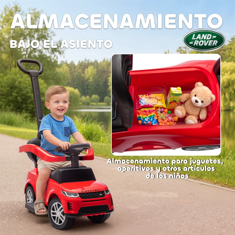 AIYAPLAY Correpasillos 2 en 1 para Niños de 18-36 Meses LAND ROVER DISCOVERY con Almacenaje Mango y Barandilla Extraíbles Rojo