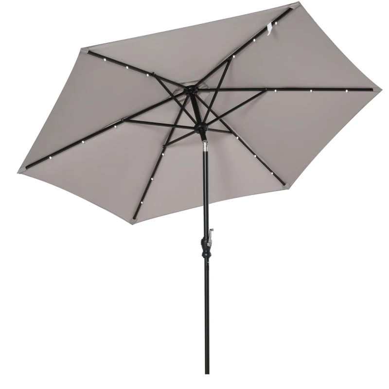 Outsunny Parasol de jardin Parasol droit Ø 2,7 m lumineux hexagonal inclinable parasol LED solaire métal polyester haute densité gris