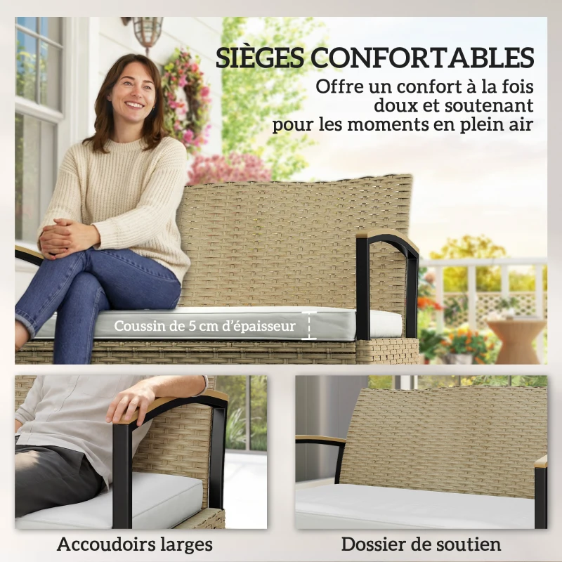 Outsunny Banc de Rangement de Jardin en Résine Tressée Coffre Extérieur 125L avec Structure en Acier Stable 123x70x82cm Kaki