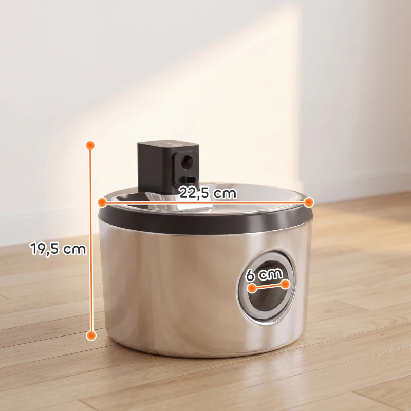 PawHut Fontaine pour chat 4 L Sans fil Acier inoxydable Fontaine à eau avec détecteur de mouvement 12 filtres Système de filtration double LED Argent