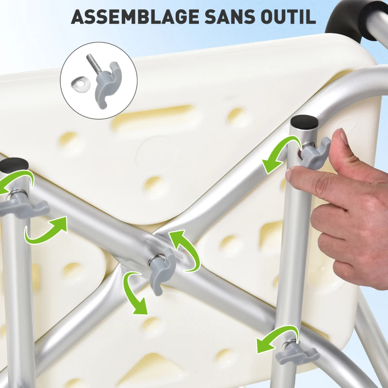 HOMCOM Chaise de Douche siège de Douche Ergonomique Hauteur réglable Pieds antidérapants Dossier accoudoirs Amovibles Charge Max. 136 Kg alu HDPE Blanc