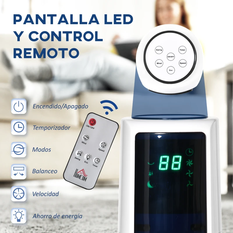 HOMCOM Ventilador de Torre Silencioso 50W con Control Remoto 3 Velocidades 3 Modos Temporizador 12H Oscilación 40° Blanco