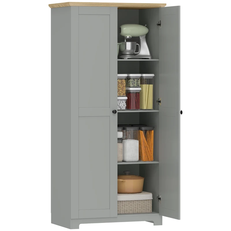 HOMCOM Kitchen Cupboard, 172cm Freestanding Storage Cabinet with Doors and Shelves, Grey