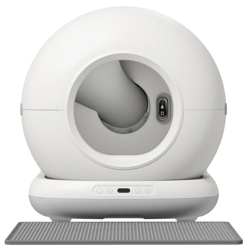 PawHut Lettiera Autopulente con Telecamera HD, Contenitore da 7L e Sensori, in PP e ABS, 58.1x47.5x53 cm, Bianco e Grigio