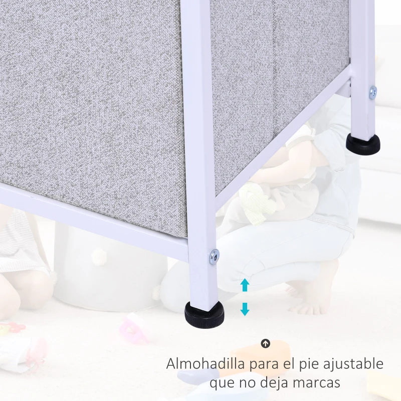 HOMCOM Cómoda con 5 Cajones de Tela Cómoda para Dormitorio Marco Metálico 100x30x54 cm Gris