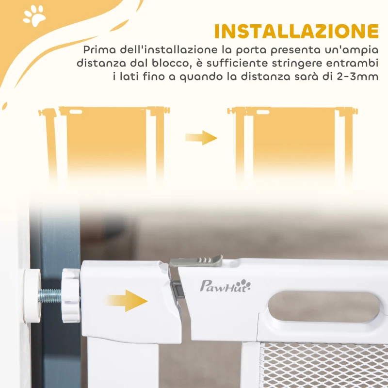 PawHut Cancellino per Cani Regolabile con Chiusura Automatica, Acciaio e ABS, 75-82x76 cm, Bianco