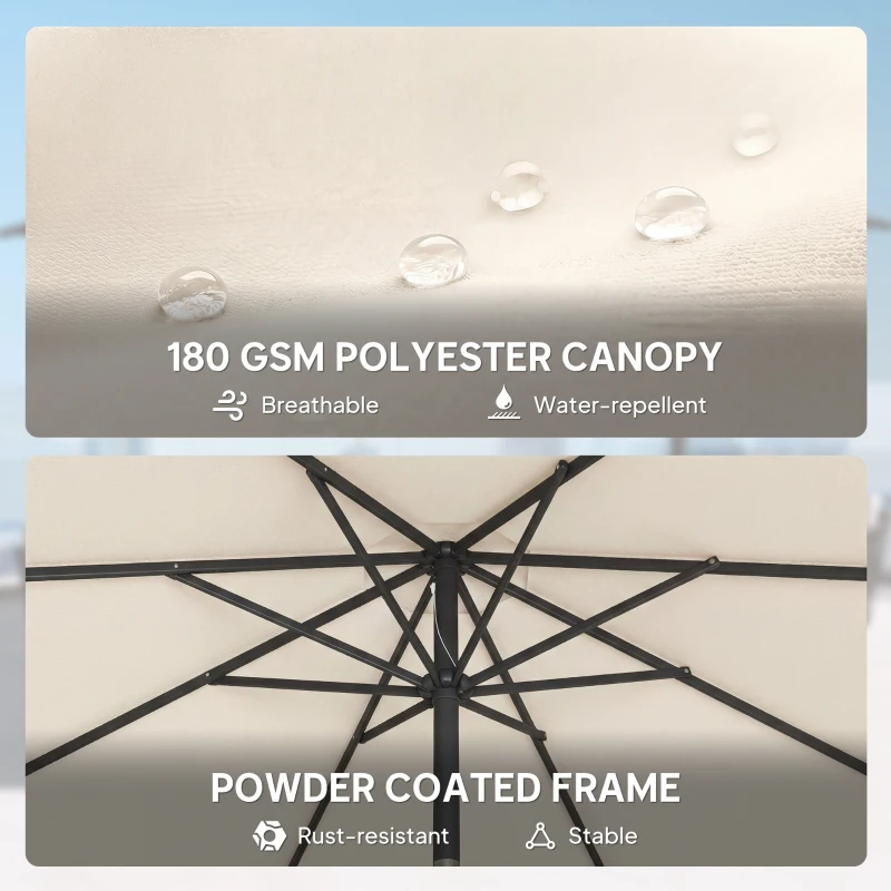 Outsunny 2.7 m Garden Parasol Umbrella with Cross Base and Sandbag, Retractable Ribs, Outdoor Table Market Umbrella, Cream White