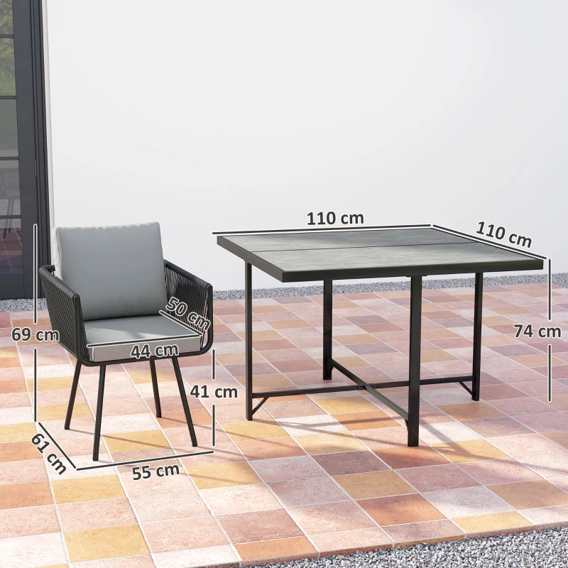 Outsunny 5 Piece Garden Furniture Set, Garden Dining Set with Wood-Plastic Table and 4 Armchairs, Light Grey