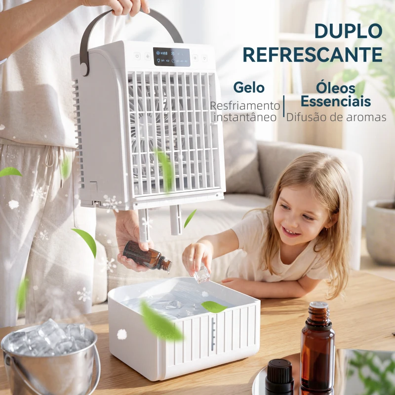 HOMCOM Mini Ar Condicionado 4 em 1 com 4 Velocidades, 2 Modos de Nebulização e Luz LED RGB de 7 Cores Branco