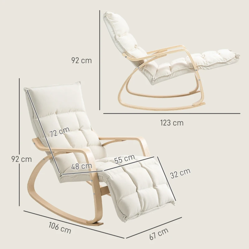 HOMCOM Upholstered Rocking Chair - Relaxing Armchair with Armrests & Steel Frame for Living Room, Bedroom, Cream