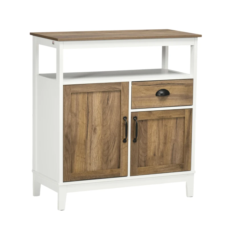 HOMCOM Dulap de bucătărie rustic cu dulapuri și sertar, 76,6x 35x 81,5cm, alb și maro